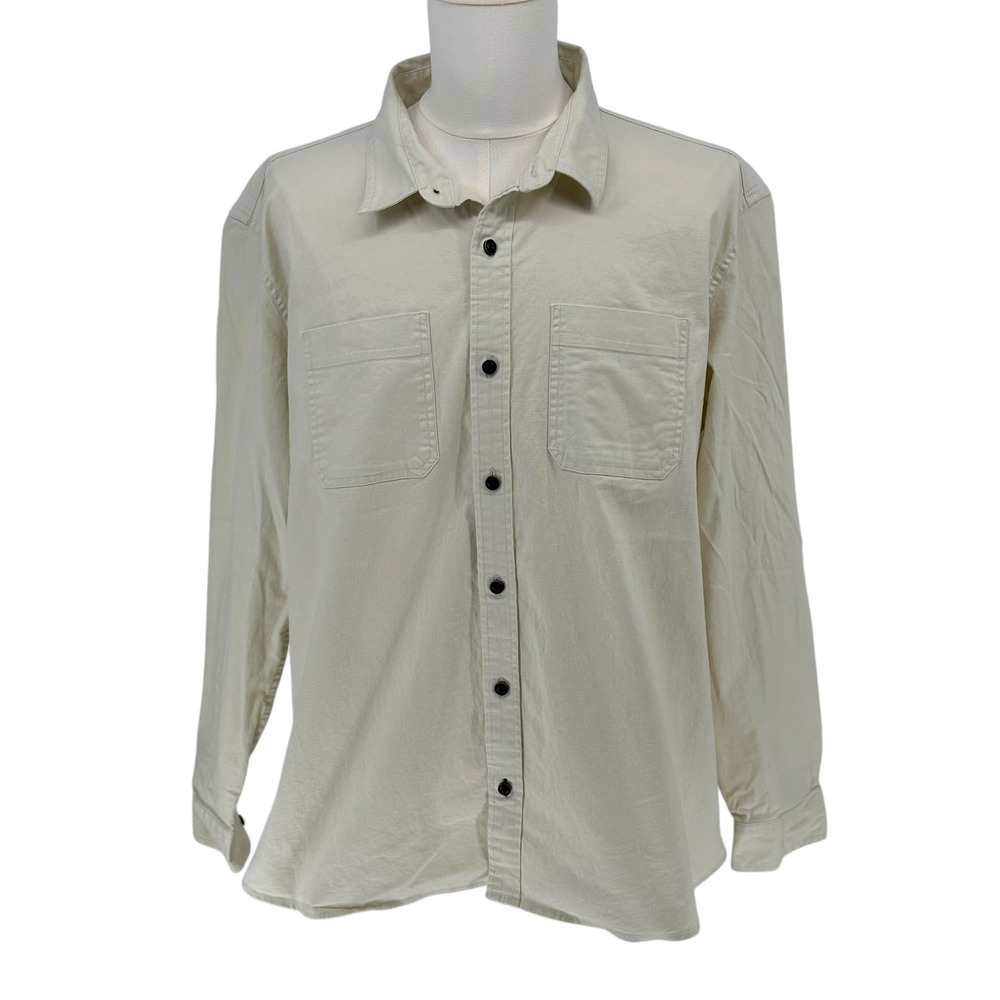 L.L. Bean BeanFlex Shirt Cream Long Sleeve Dual Pocket Traditional Fit XL-REG